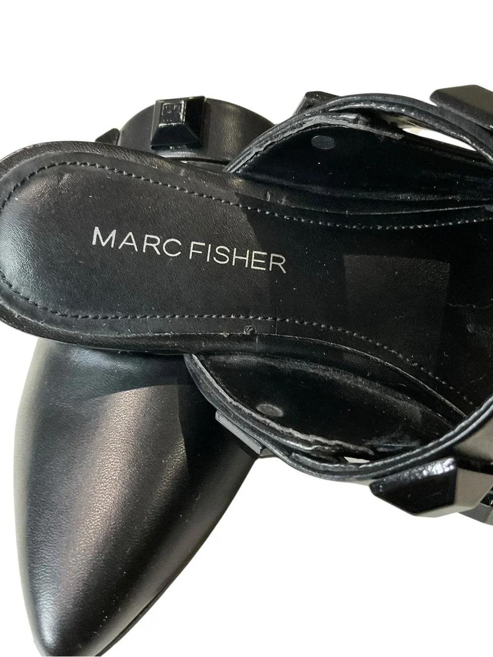 Marc Fisher Searli Black Pointed-Toe Studded Flat Slip-On Mules 6.5 - Picture 8 of 12
